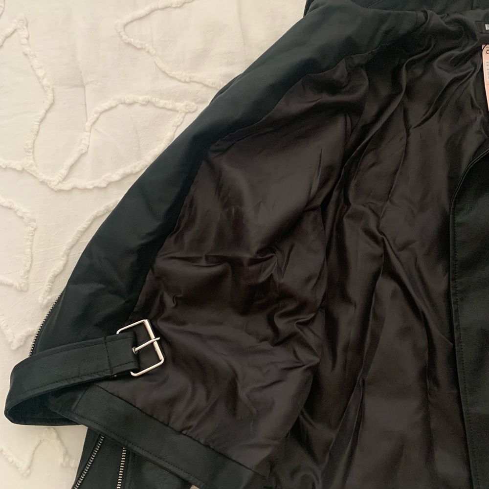 Missguided Boyfriend Faux Leather Biker Jacket Black - Picture 9 of 10